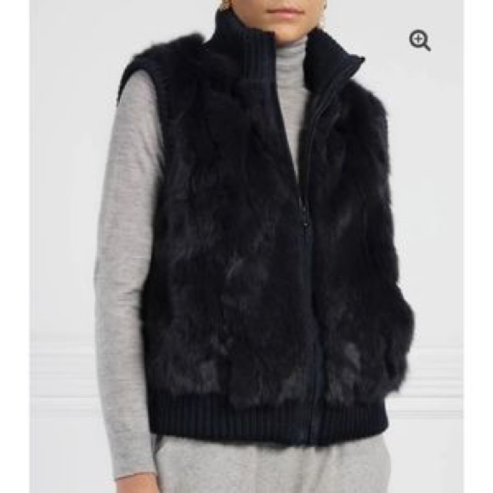 Pologeorgis Deep Navy Blue Rabbit Fur Zip-Up Vest